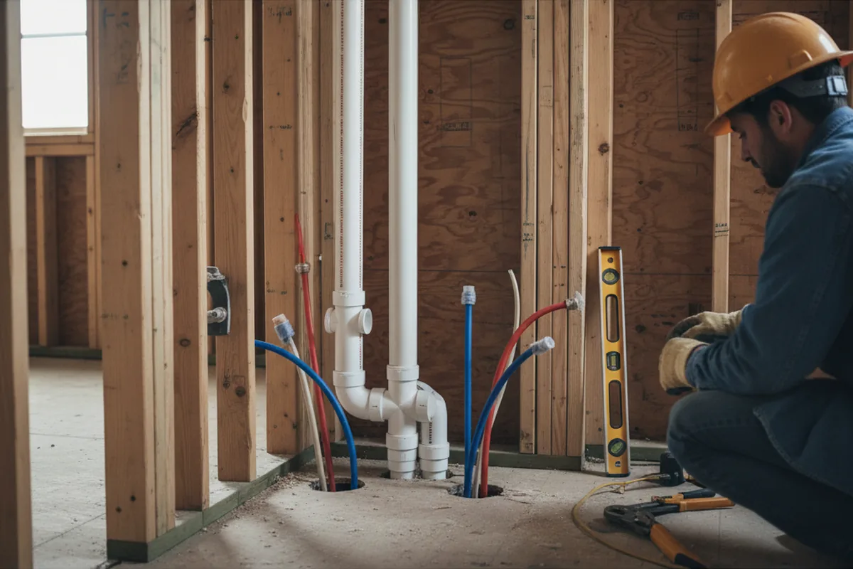 Drain and supply rough-in during Sump Pump Repair in Menlo